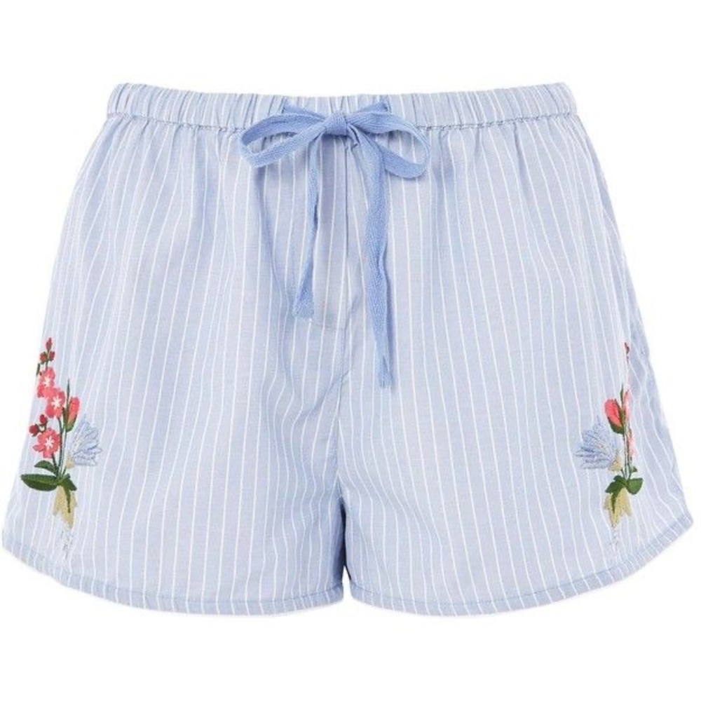 Topshop Striped Lounge Shorts With Embroidered Flowers